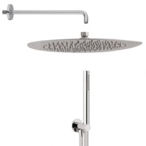 Kit de douche complet kt015c02q : pomme de douche 250 mm acier inox - bras de douche l 350 mm - set de douche sortie murale - support fixe douchette ronde - flexible 150 mm. disponible abidjan cote d'ivoire.