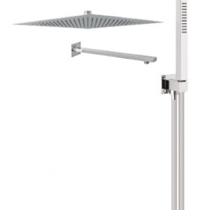 Kit de douche complet kt058a02q : pomme de douche 250x250 mm acier inox - bras de douche l 350 mm - set de douche sortie murale - support fixe douchette - flexible 150 mm. disponible abidjan cote d'ivoire.