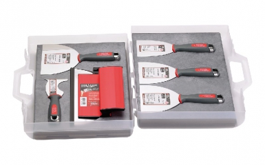 Kit plaquiste parfait liss' : 1 lame parfait liss' 25 cm - 1 couteau riflard multi-usages 7 cm - 4 couteaux américains 8, 10, 12 et 15 cm. disponible abidjan cote d'ivoire.