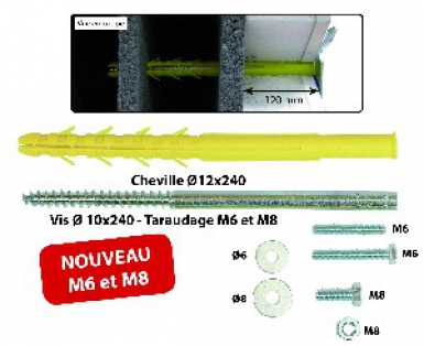 Kit sachet de 2 chevilles ø 12x200 m6 et m8. disponible abidjan cote d'ivoire.