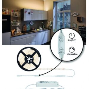 Kit strip simpled power 5 m blanc chaud 50 w 5500 lm 3000°k avec revêtement avec variateur à fil. disponible abidjan cote d'ivoire.