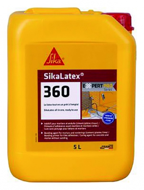 Latex multi-usages sikalatex-360 - additif pour mortiers et enduits, primaire d'adhérence pour mortier et mortiers-colle, cure sans ponçage pour béton et mortiers - 5 l. disponible abidjan cote d'ivoire.