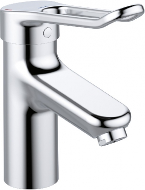 Mitigeur lavabo okyris pro poignée ajourée - sans tirette ni vidage - à bec fixe incliné - finition chromé. disponible abidjan cote d'ivoire.