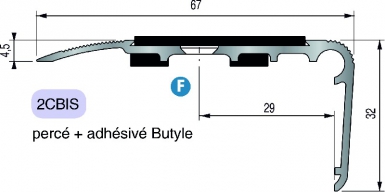 Nez de marche evolutif percé 2cbis aluminium anodisé argent 67x32 mm lg. disponible abidjan cote d'ivoire.