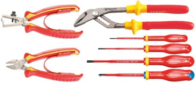 Pack de 3 pinces + 4 tournevis 1000v - pince multiprise, pince coupante, pince dénudeuse, tournevis fente 2,5x75 - 3,5x75 - 5,5x125 - pozidriv 1x100. disponible abidjan cote d'ivoire.