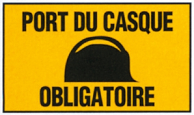 Panneau "port du casque obligatoire" ga 43 lettres noires fond jaune, 330 x 200 mm. disponible abidjan cote d'ivoire.
