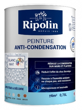 Peinture anti-condensation pour murs intérieurs, anti-moisissures, ne cloque pas, microporeuse et lessivable - s'applique sur murs bruts ou peints (plâtre, enduit, ciment, parpaing, béton, pierre, brique) - blanc mat - 0,75 l. disponible abidjan cote d'ivoire.