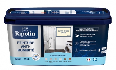 Peinture anti-humidité pour murs intérieurs microporeuse et lessivable - s'applique sur murs humides, non enterrés (plâtre, enduit, ciment, parpaing, béton, pierre, brique)- blanc cassé satin - 2,5l. disponible abidjan cote d'ivoire.