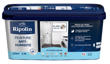 Peinture anti-humidité pour murs intérieurs microporeuse et lessivable - s'applique sur murs humides, non enterrés (plâtre, enduit, ciment, parpaing, béton, pierre, brique)- blanc satin - 2,5l. disponible abidjan cote d'ivoire.