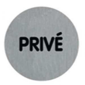 Plaquette alu brossé adhésive ø 75 mm privé ( texte ). disponible abidjan cote d'ivoire.