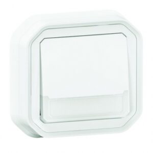 Poussoir no-nf lumineux porte-étiquette avec voyant étanche plexo 10a ip55 ik08 livré complet fixation encastré - blanc. disponible abidjan cote d'ivoire.