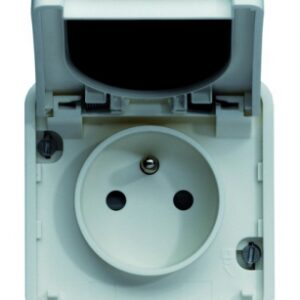 Prise de courant 2p + t à éclipses 16a 250 v coloris blanc. disponible abidjan cote d'ivoire.