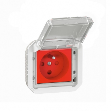 Prise de courant 2p+t à détrompage étanche plexo 16a 250v ip55 ik08 avec enjoliveur finition gris. disponible abidjan cote d'ivoire.