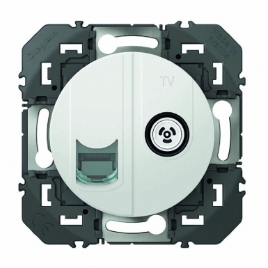 Prise tv + rj45 cat6 stp compacte dooxie finition blanc. disponible abidjan cote d'ivoire.