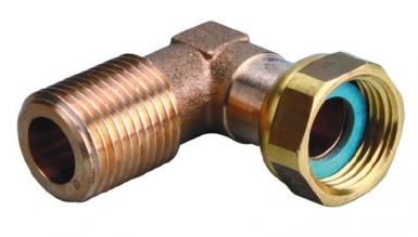Raccord coudé 90° laiton mâle femelle - écrou 15x21. disponible abidjan cote d'ivoire.