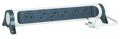 Rallonge multiprise rotative avec 6 prises de courant surface et interrupteur avec cordon 1,5m - blanc et gris foncé. disponible abidjan cote d'ivoire.