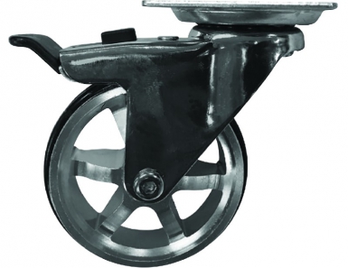 Roulette " wagons " 75 mm chrome brillant - bandage tpu et frein charge 50 kg dim. disponible abidjan cote d'ivoire.