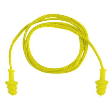 Sachet de 50 paires de bouchons d'oreilles réutilisables en thermoplastique avec cordon textile - jaune. disponible abidjan cote d'ivoire.