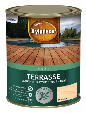 Saturateur terrasses xyladecor antidérapant en phase aqueuse - pour sols extérieurs en bois toutes essences - résistant à l'eau chlorée, aux rayures et aux uv, anti-tâches, anti-graisses - gris tendance mat - 1. disponible abidjan cote d'ivoire.