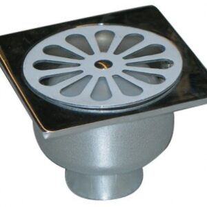 Siphon de sol pour bac plomb - laiton chromé - grille inox - 100x100xh75 - sortie ø 43. disponible abidjan cote d'ivoire.
