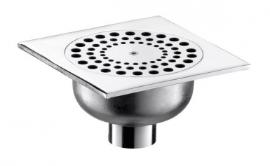 Siphon de sol pour sol carrelé ou en béton brut - laiton - grille inox - 140x140xh75 - sortie ø 40. disponible abidjan cote d'ivoire.
