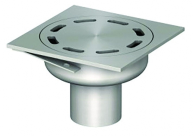 Siphon inox 150 x 150 mm à sortie verticale ø 50 mm - finition brossé. disponible abidjan cote d'ivoire.
