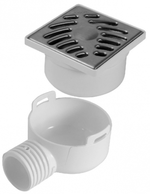 Siphon pvc grille inox 100x100 - sortie horizontale - débit 0,4 à 0,6 l/s. disponible abidjan cote d'ivoire.