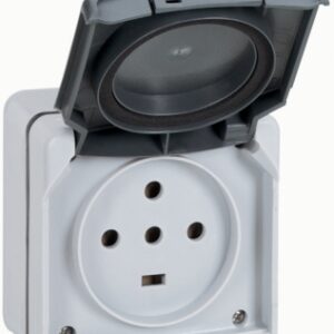 Socle saillie plexo 3p+n+t 20a 400v à volet matière moulée 84x77 mm col. disponible abidjan cote d'ivoire.