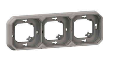 Support plaque étanche pour montage encastré 3 postes horizontaux ou verticaux plexo - gris. disponible abidjan cote d'ivoire.