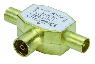 Té coaxial tv 9,52 mm mâle / 2 x tv 9,52 mm femelle - connecteurs plaqués or. disponible abidjan cote d'ivoire.