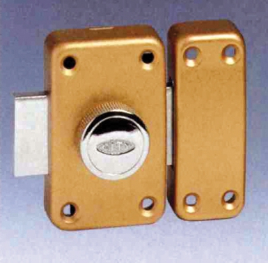 Verrou " city 25 " à bouton bronzé or, gâche " bois " cyl. disponible abidjan cote d'ivoire.